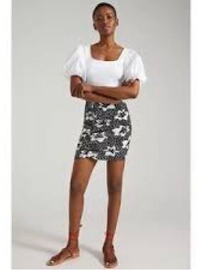 Anthropologie Black & White Floral Mini Skirt